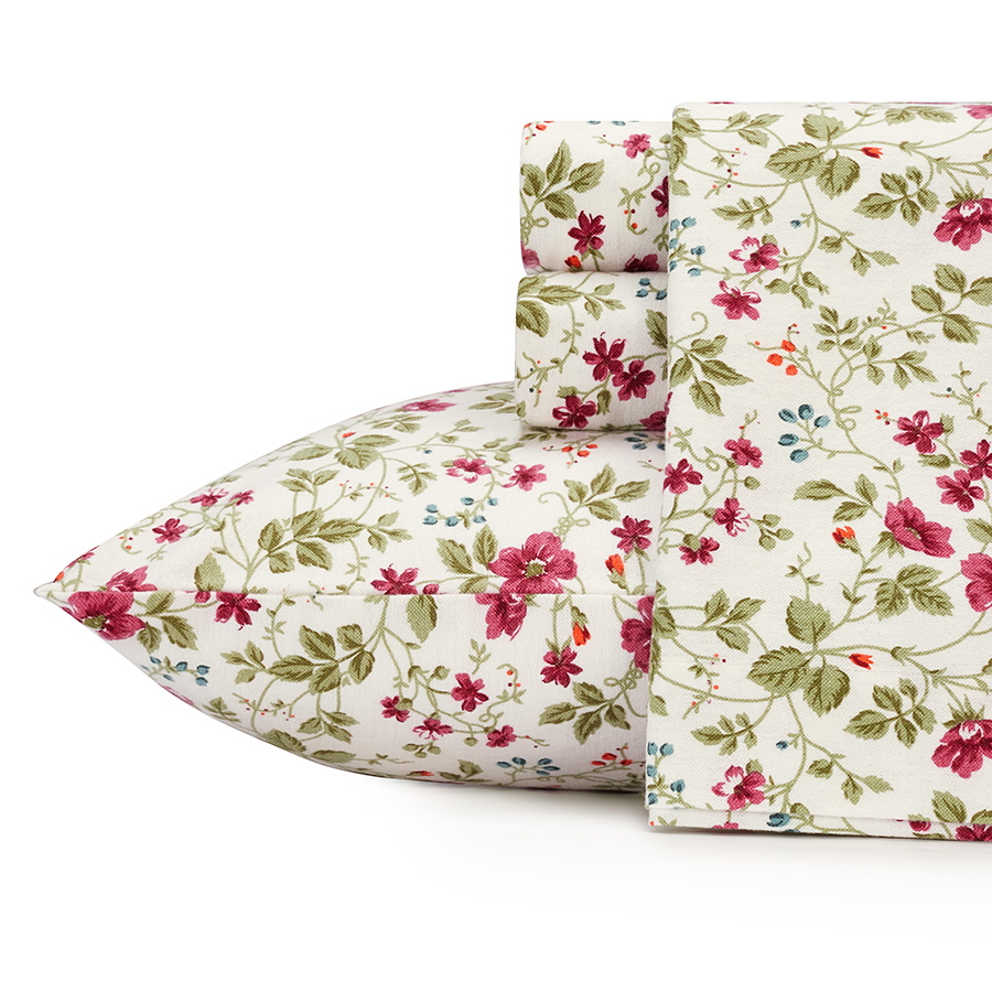 Laura Ashley Spring Bloom Cranberry Flannel Sheet Set from 0