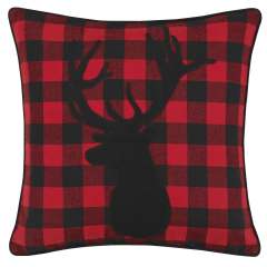 Cabin Plaid Stag Head Yarn Dyed Decorative Pillow