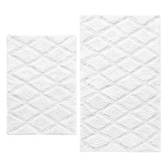 Tufted Diamond Reversible White Cotton Bath Rug