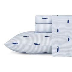 Whale Stripe Cotton-Percale Sheet Set