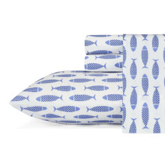 Woodblock Fish Cotton-Percale Sheet Set