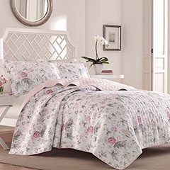 Laura Ashley Breezy Floral Pink Grey Quilt Set