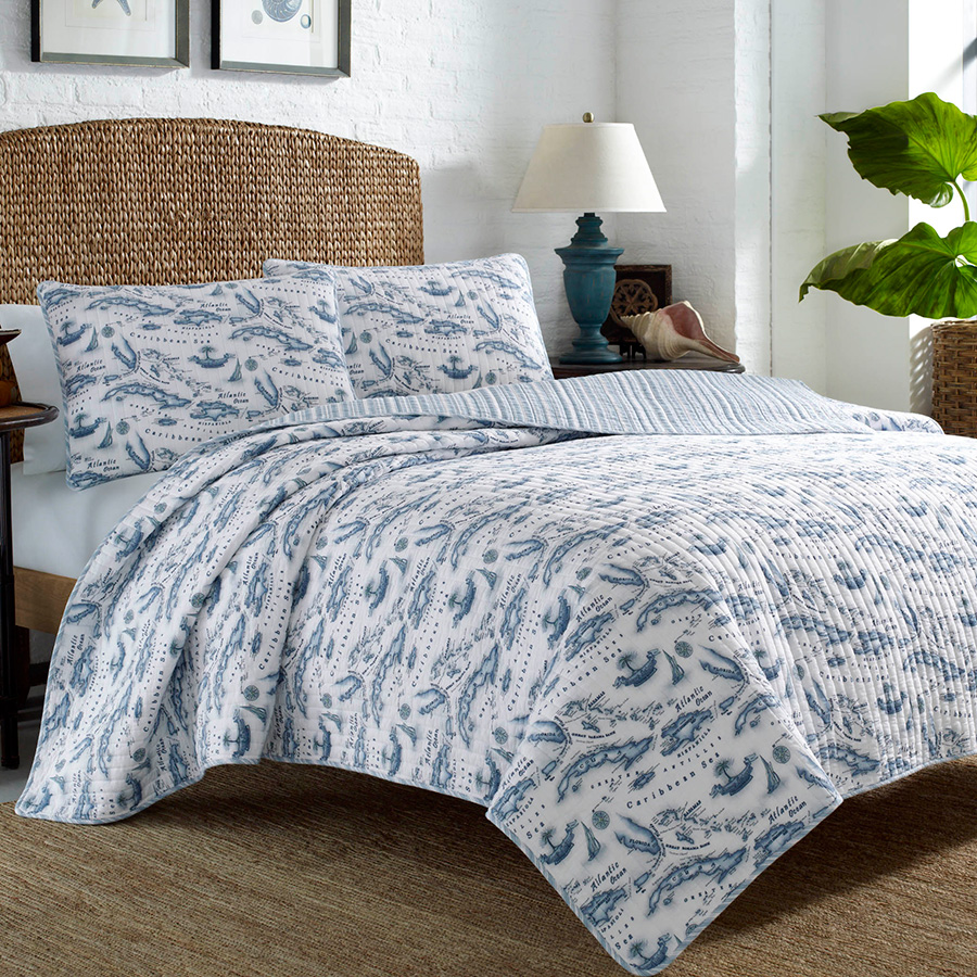 Twin Quilt Set Tommy Bahama Caribbean Sea Map