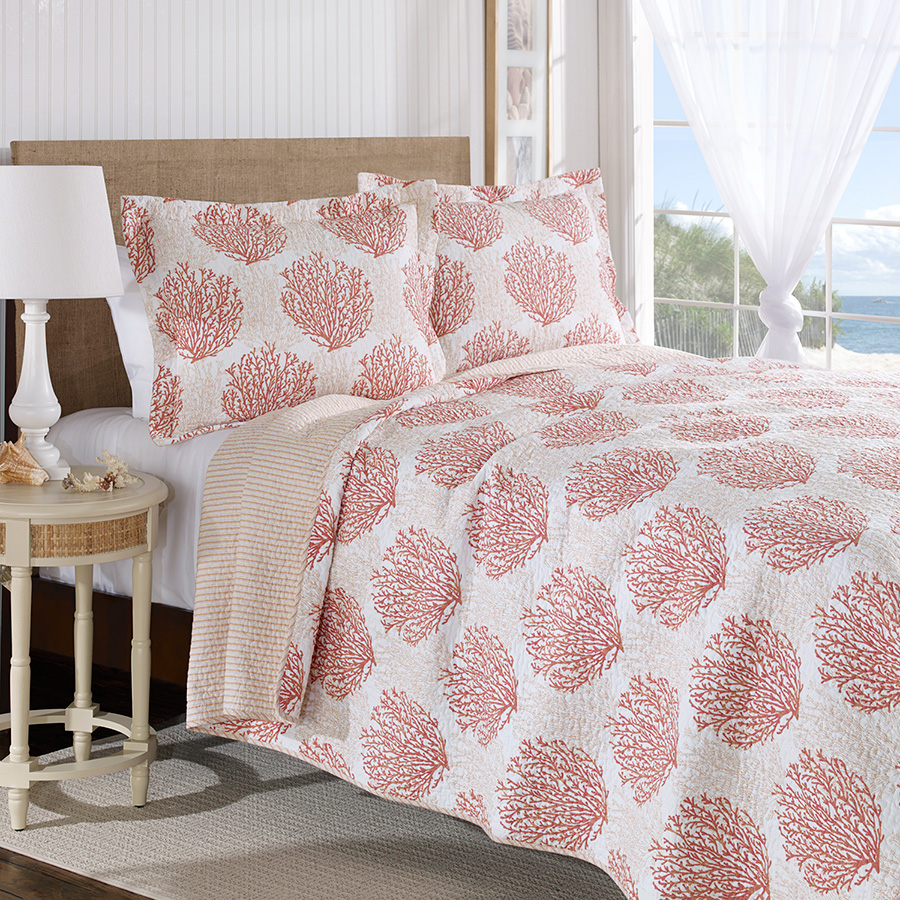 Full Queen Quilt Set Laura Ashley Coral Coast Coral