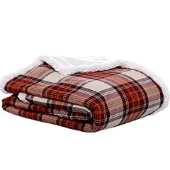 Eddie Bauer Edgewood Plaid Flannel Sherpa Red Throw Blanket