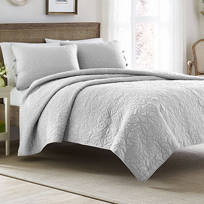 Laura Ashley Felicity Soft Grey Quilt Set from Beddingstyle.com