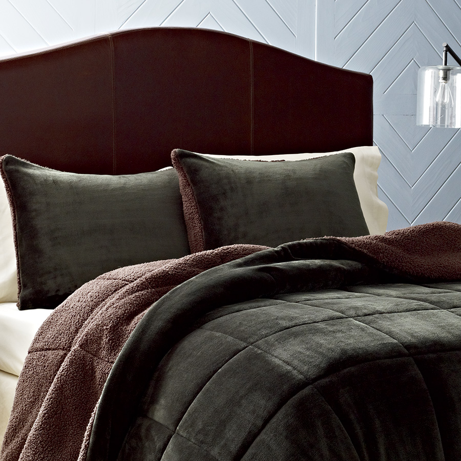 Twin Comforter Set Eddie Bauer Premium Fleece Dark Pine