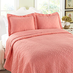 Laura Ashley Solid Coral Quilt Set