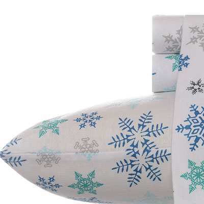 Eddie Bauer Tossed Snowflake Indigo Flannel Sheet Set